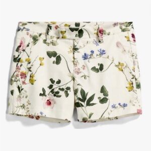 Level 99 Cream and Green High Waist Floral Shorts